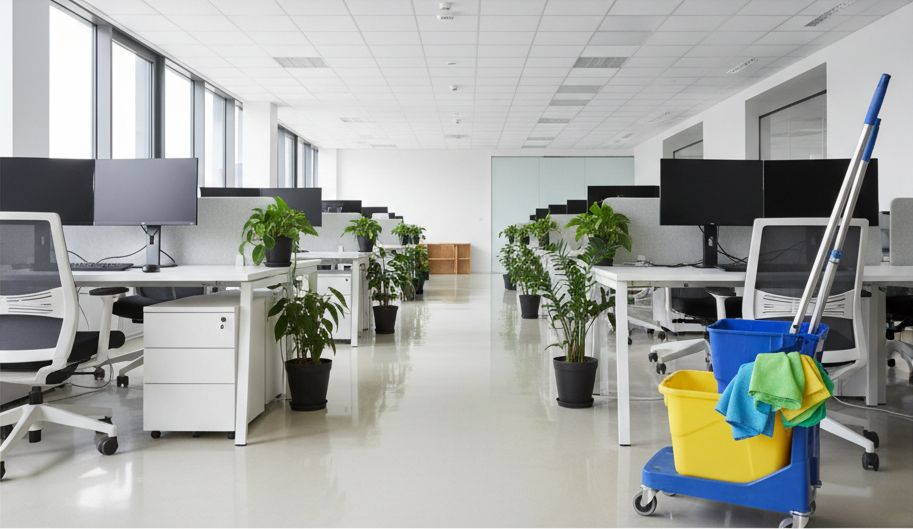 Sauberer Büroflur mit glänzendem Boden – Unterhaltsreinigung in Berlin, Shine Gebäudeservice.